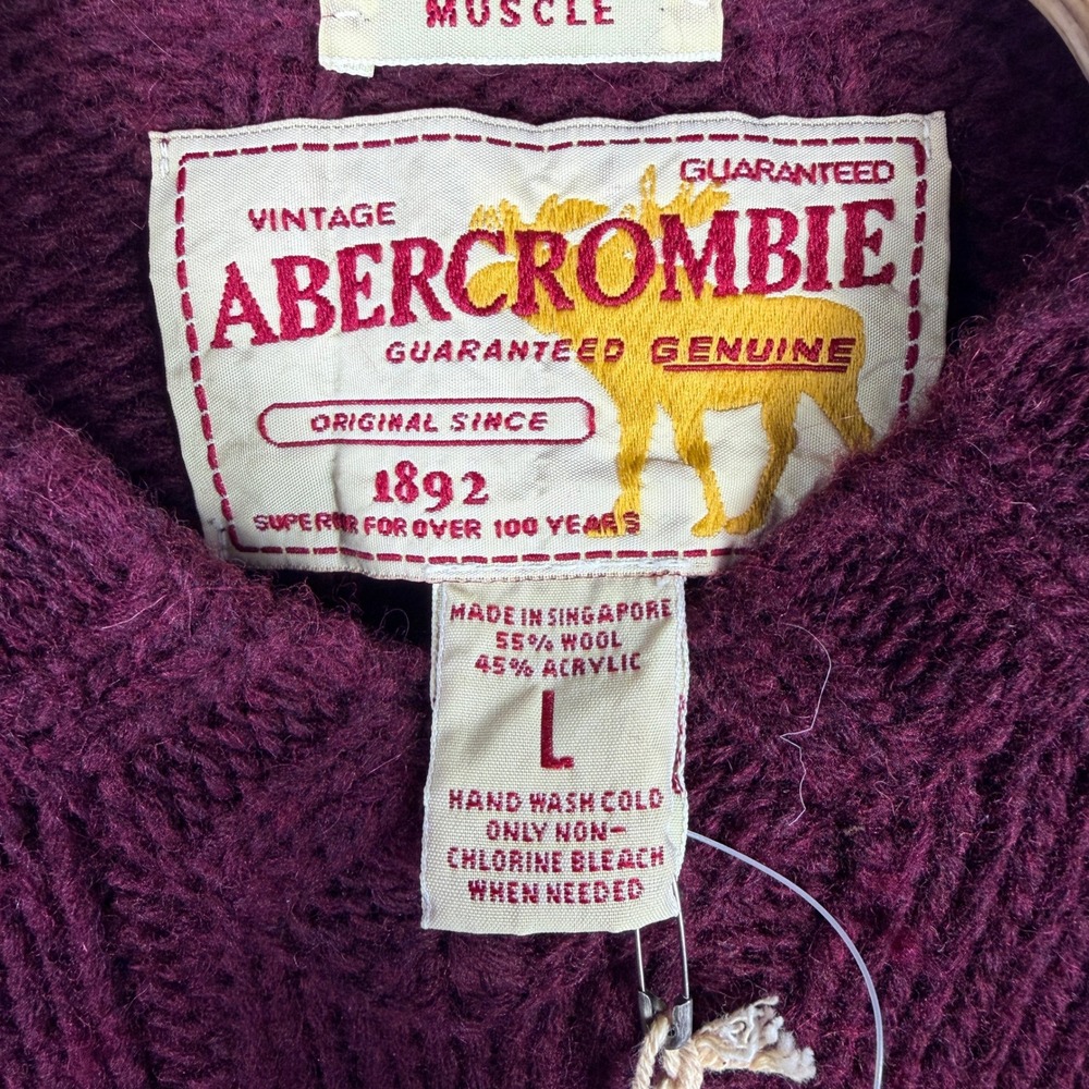 NWT Abercrombie & Fitch Sweater Mens L Burgundy Ribbed Wool Muscle Fit - Picture 2 of 6